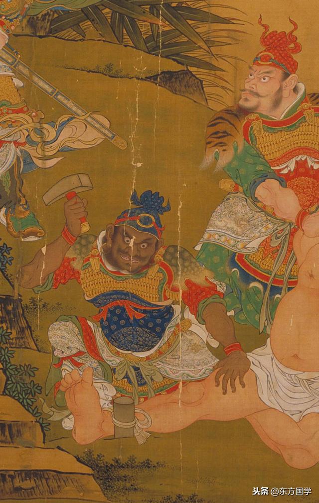 商喜工笔重彩画《关羽擒将图》绢本（局部5）